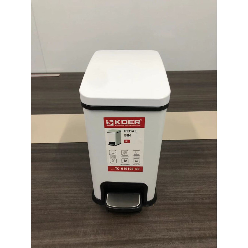 Відро для сміття з плавним закриттям прямокутне Koer TC-010108-08 8 л колір білий (KR5592)