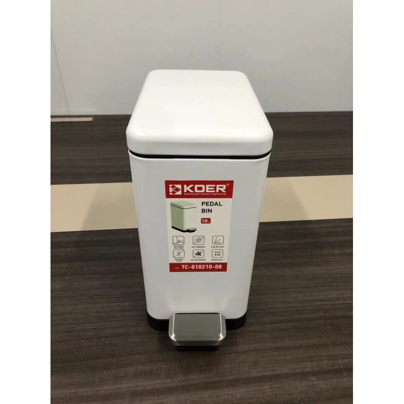 Мусорное ведро с плавным закрытием прямоугольное Koer TC-010210-08 10 л цвет белый (KR5598)