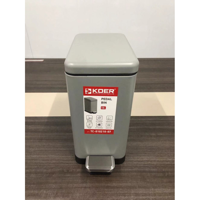 Мусорное ведро с плавным закрытием прямоугольное Koer TC-010210-07 10 л цвет серый (KR5599)
