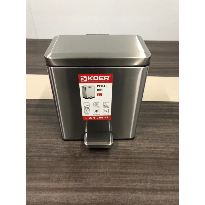 Мусорное ведро с плавным закрытием прямоугольное Koer TC-010306-02 6 л цвет нержавейка (KR5600)