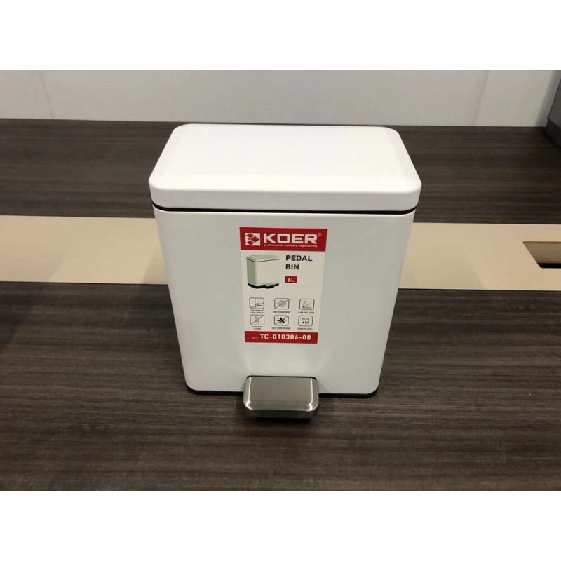 Мусорное ведро с плавным закрытием прямоугольное Koer TC-010306-08 6 л цвет белый (KR5601)