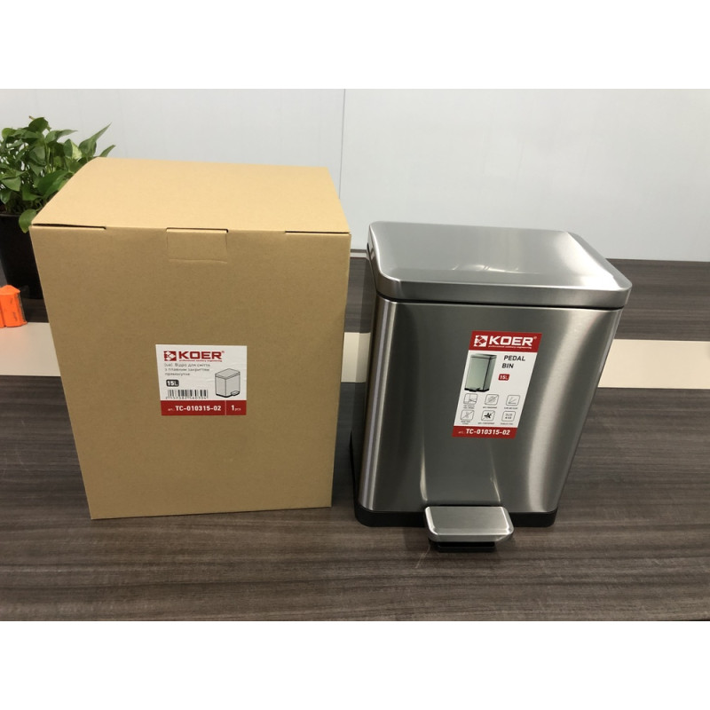 Мусорное ведро с плавным закрытием прямоугольное Koer TC-010315-02 15 л цвет нержавейка (KR5603)