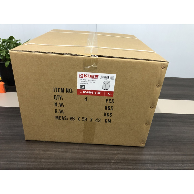 Мусорное ведро с плавным закрытием прямоугольное Koer TC-010315-02 15 л цвет нержавейка (KR5603)