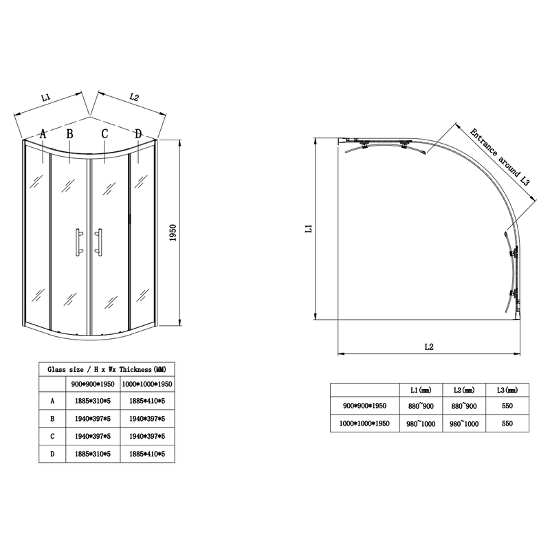 Душевая кабина без поддона Koer SR SC04-90x90x195-TR-02 прозрачное стекло Easy Clean 5мм SS Color (KR5682)