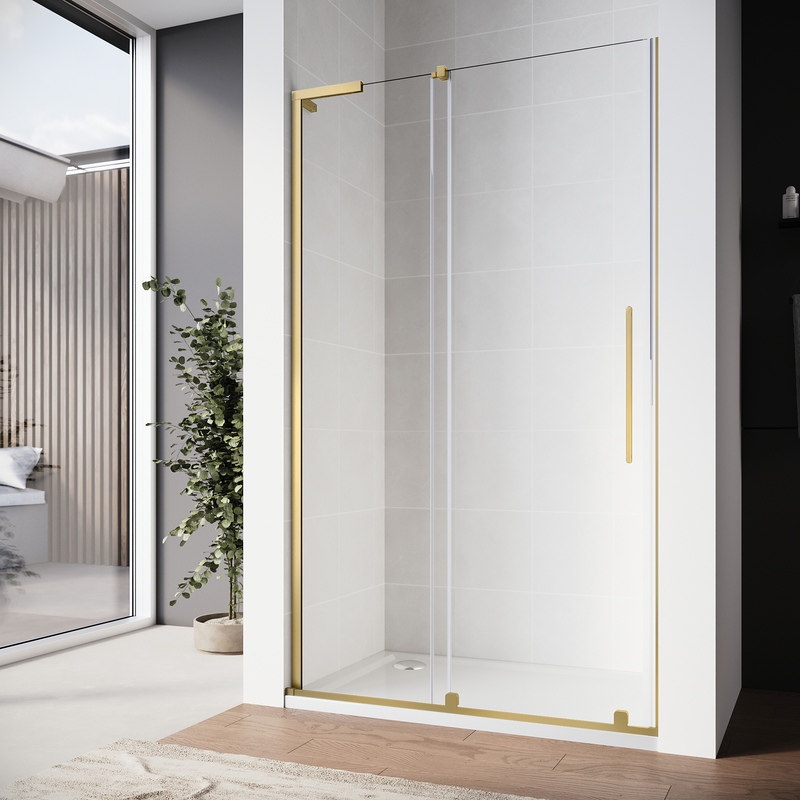 Дверь в нишу Walk-In раздвижная Koer SR SD07-120x200-L-TR-12 прозрачное стекло Easy Clean 8мм Матовое золото (KR5687)