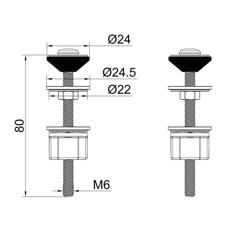Болты крепления бачка к унитазу (нержавеющая сталь) KOER KT-1406 (KR5704)