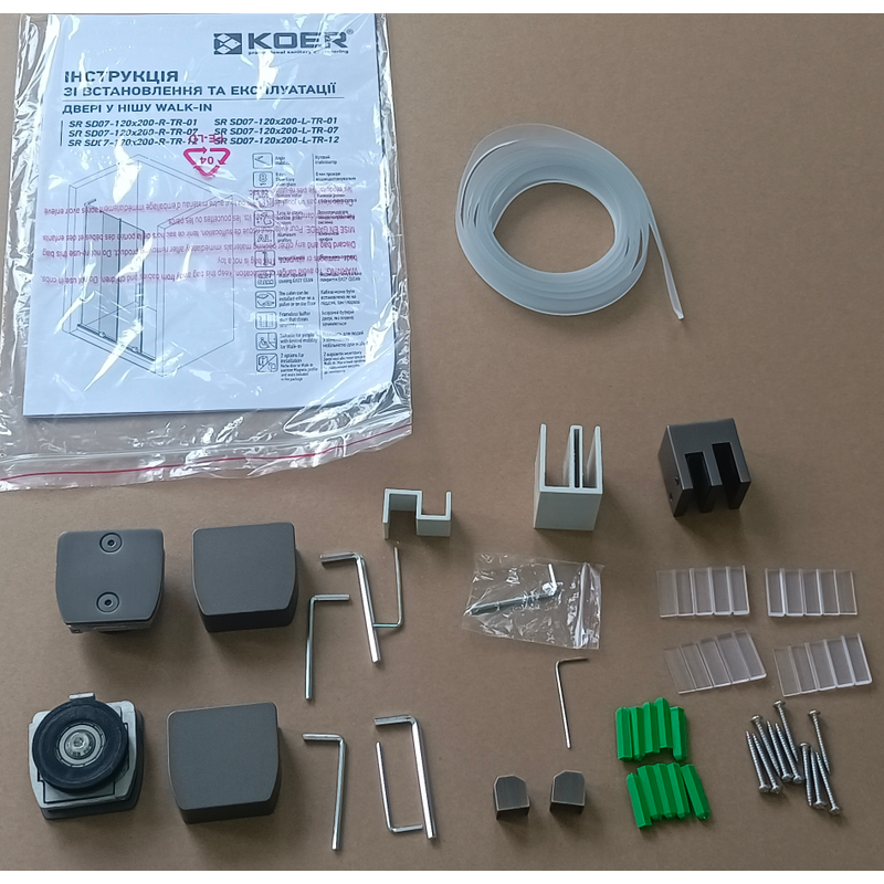 Дверь в нишу Walk-In раздвижная Koer SR SD07-120x200-R-TR-07 прозрачное стекло Easy Clean 8мм Графит (KR5775)