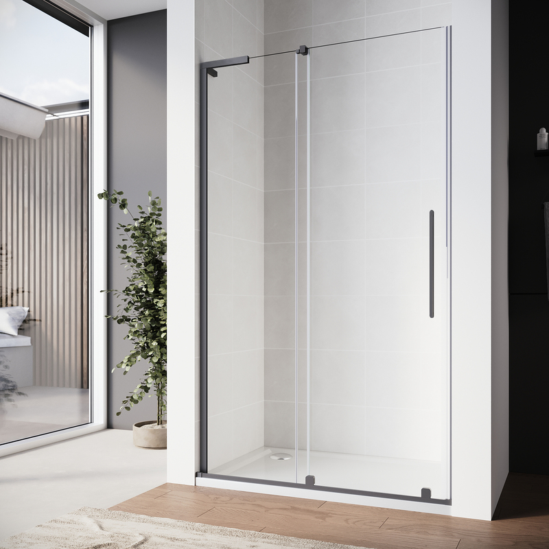 Дверь в нишу Walk-In раздвижная Koer SR SD07-120x200-R-TR-07 прозрачное стекло Easy Clean 8мм Графит (KR5775)