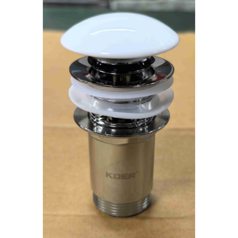 Донный клапан для раковины Koer PW-07-11 1 1/4'' с переливом автоматический СLICK-СLACK (Белая керам.накл.) (KR5784)