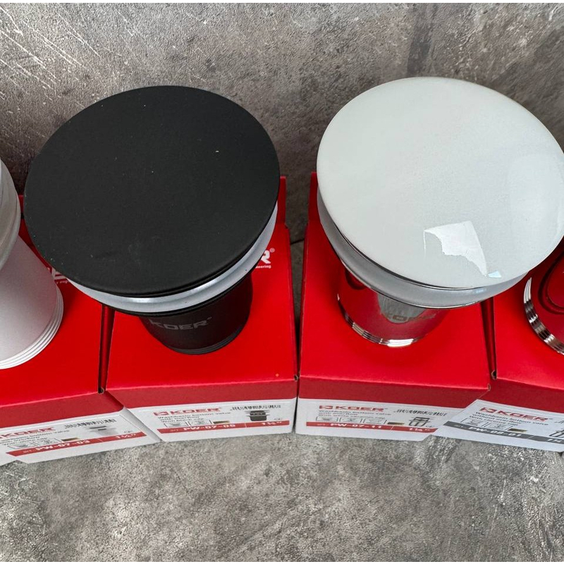 Донный клапан для раковины Koer PW-07-11 1 1/4'' с переливом автоматический СLICK-СLACK (Белая керам.накл.) (KR5784)