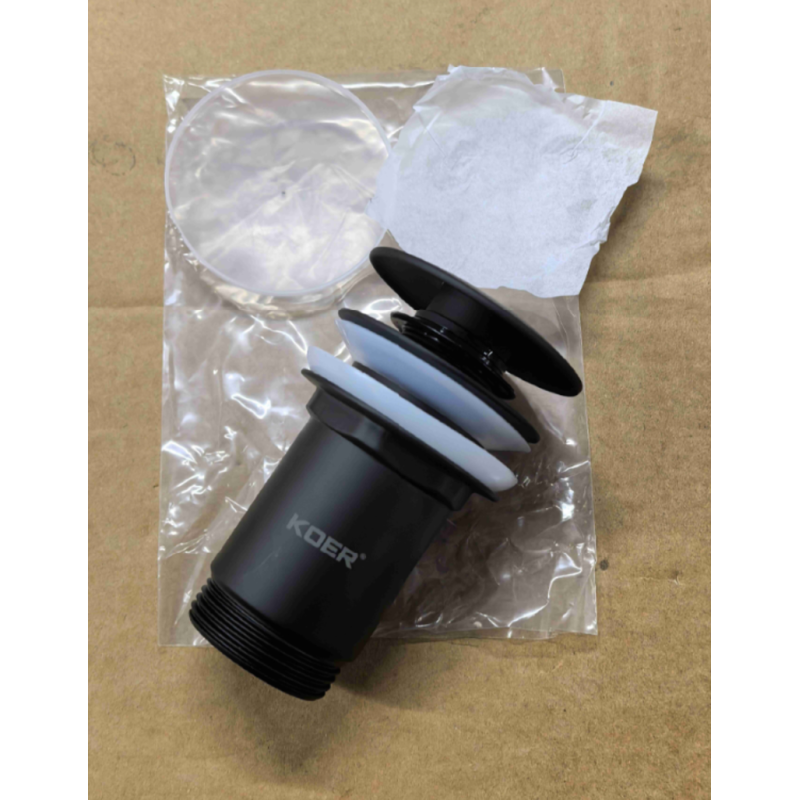 Донный клапан для раковины Koer PW-07-05 1 1/4'' с переливом автоматический СLICK-СLACK (Цвет черный) (KR5785)