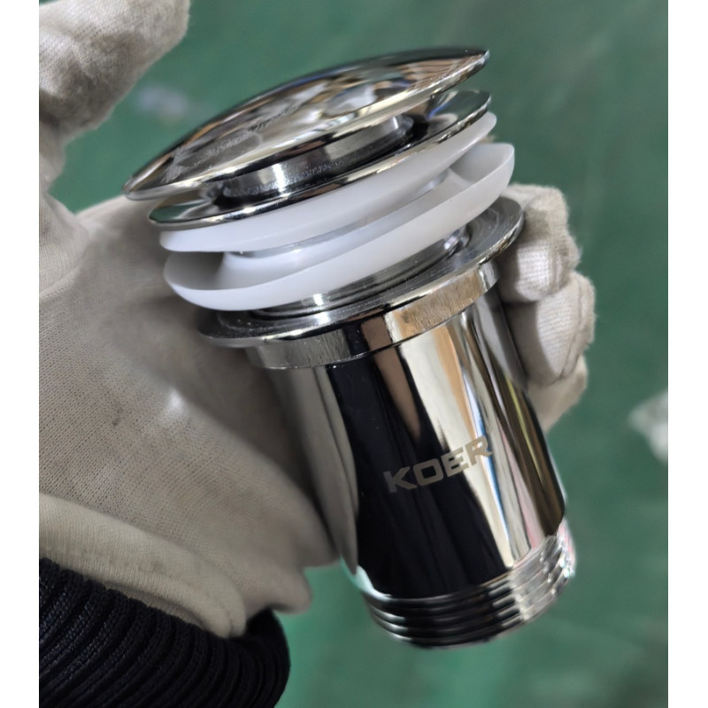 Донный клапан для раковины Koer PW-08-01 1 1/4'' без перелива автоматический СLICK-СLACK (Цвет хром) (KR5786)