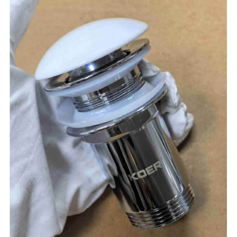 Донный клапан для раковины Koer PW-08-11 1 1/4'' без перелива автоматический СLICK-СLACK (Белая керам.накл) (KR5788)