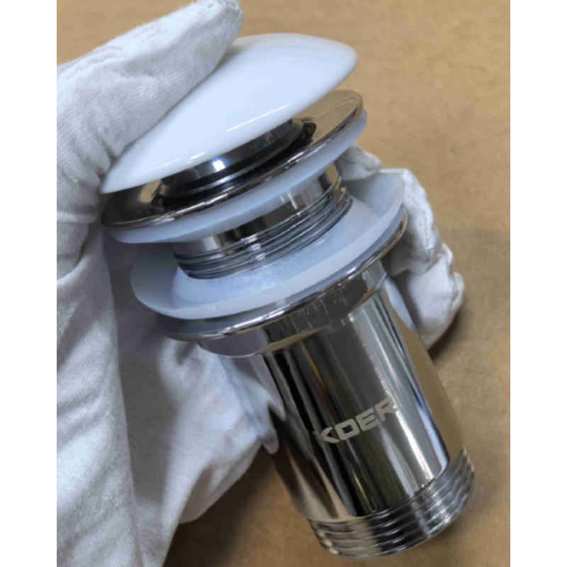Донный клапан для раковины Koer PW-08-11 1 1/4'' без перелива автоматический СLICK-СLACK (Белая керам.накл) (KR5788)