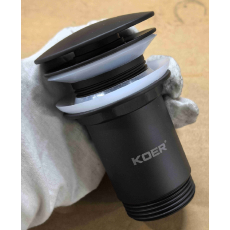 Донный клапан для раковины Koer PW-08-05 1 1/4'' без перелива автоматический СLICK-СLACK (Цвет черный) (KR5789)