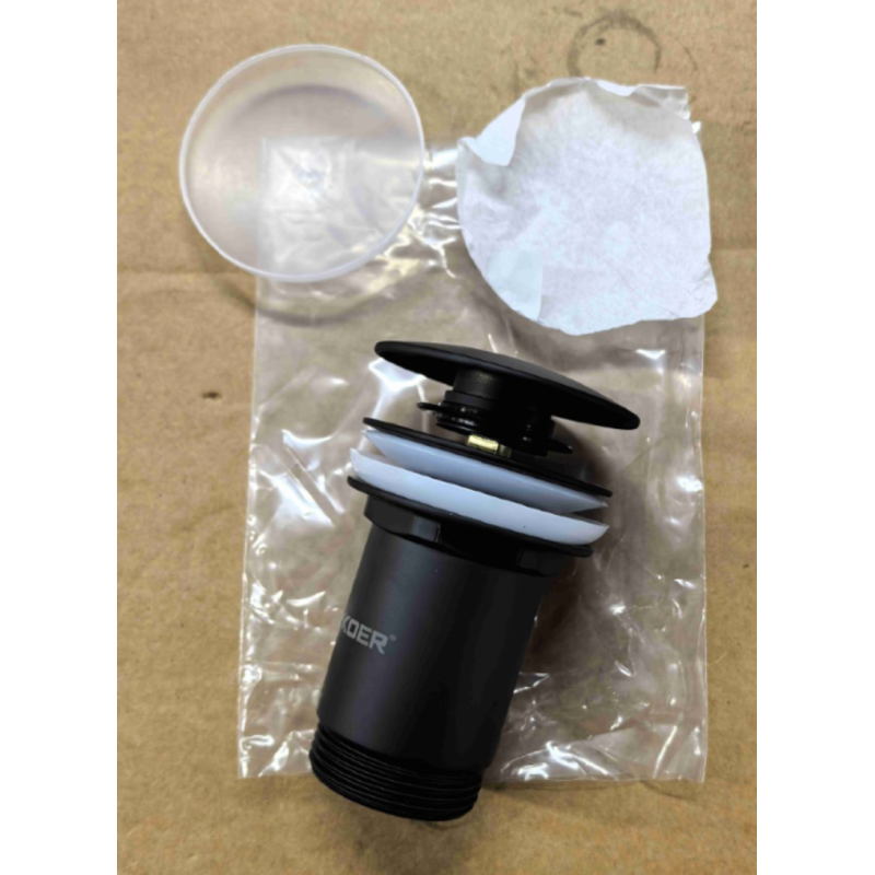 Донный клапан для раковины Koer PW-08-05 1 1/4'' без перелива автоматический СLICK-СLACK (Цвет черный) (KR5789)