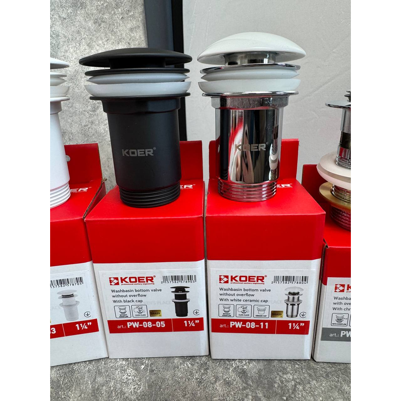 Донный клапан для раковины Koer PW-08-05 1 1/4'' без перелива автоматический СLICK-СLACK (Цвет черный) (KR5789)