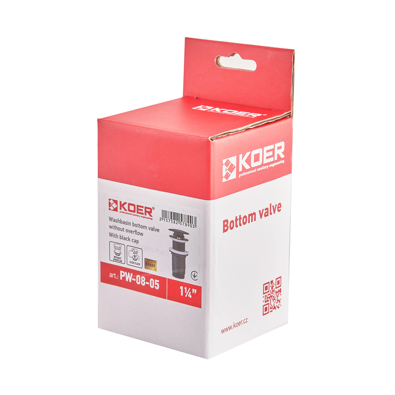 Донный клапан для раковины Koer PW-08-05 1 1/4'' без перелива автоматический СLICK-СLACK (Цвет черный) (KR5789)