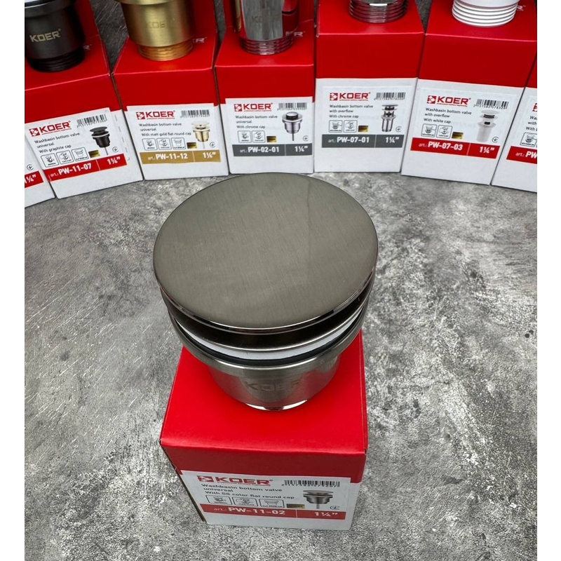 Донный клапан для раковины Koer PW-11-02 1 1/4'' универсальный (с/без перел.) СLICK-СLACK SS COLOR (KR5792)