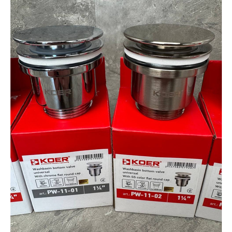 Донный клапан для раковины Koer PW-11-02 1 1/4'' универсальный (с/без перел.) СLICK-СLACK SS COLOR (KR5792)