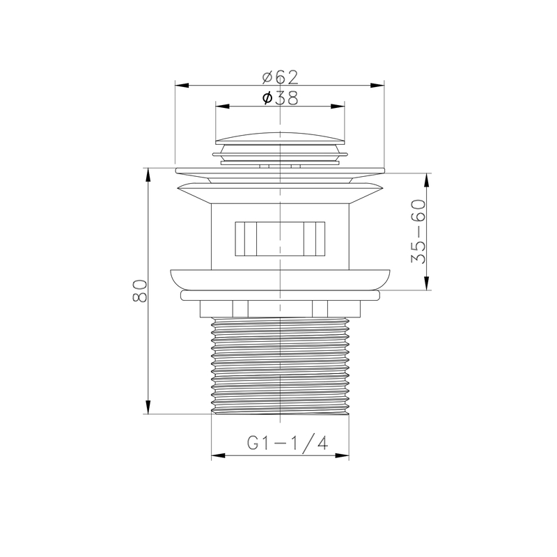 Донный клапан для раковины Koer PW-09-01 1 1/4'' с переливом автоматический СLICK-СLACK (Цвет хром) (KR5796)