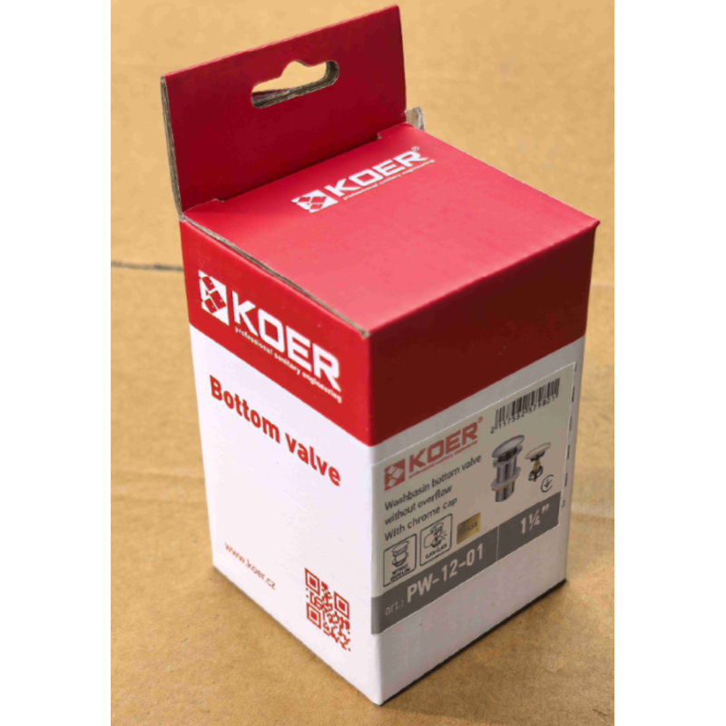 Донный клапан для раковины Koer PW-12-01 1 1/4'' без перелива автоматический СLICK-СLACK (Цвет хром) (KR5798)