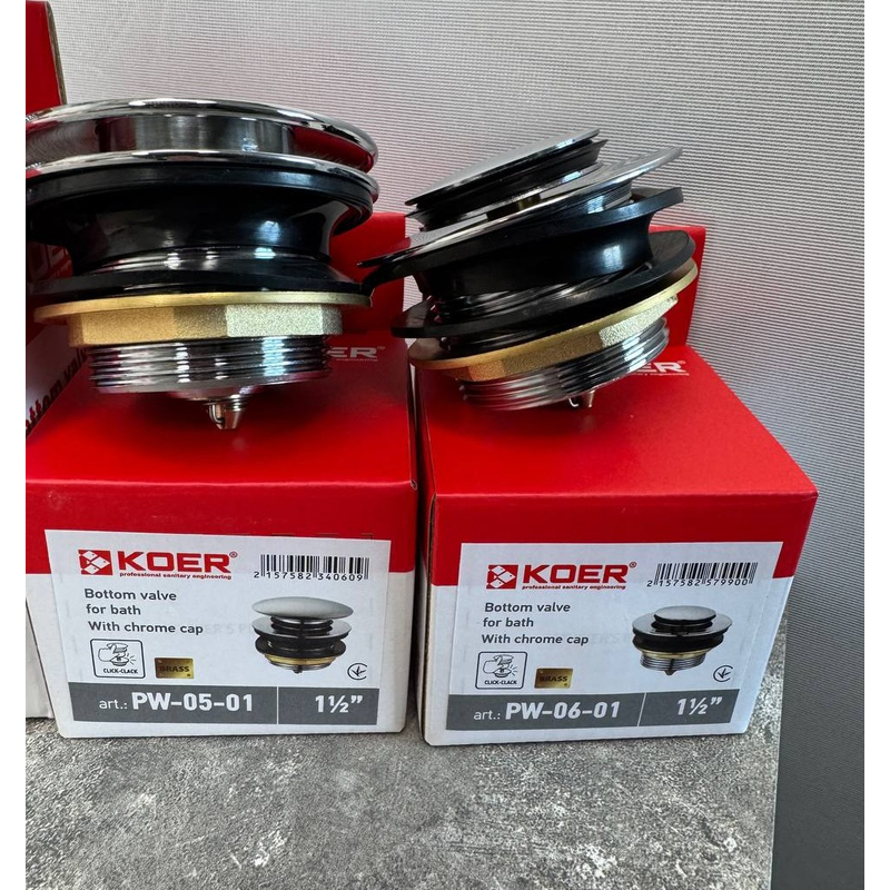 Донный клапан для ванны Koer PW-06-01 1 1/2'' автоматический СLICK-СLACK (Цвет хром) (KR5799)
