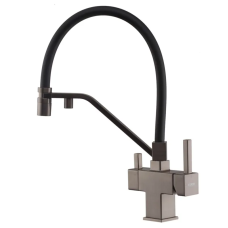 Смеситель для кухни KOER KB-72036-07 с выходом для пит. воды (Цвет графит+силик.излив черный) (KR5812)