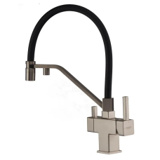 Смеситель для кухни KOER KB-72036-02 с выходом для пит. воды (Цвет хром+силик.излив черный) (KR5813)