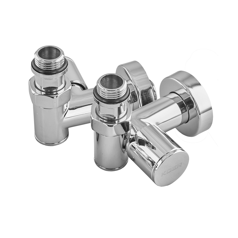 Комплект кранов для полотенцесушителя угловой Koer KR.SET.551 - M1/2''xM1/2'' под ТЭН хромированный (KR5841)