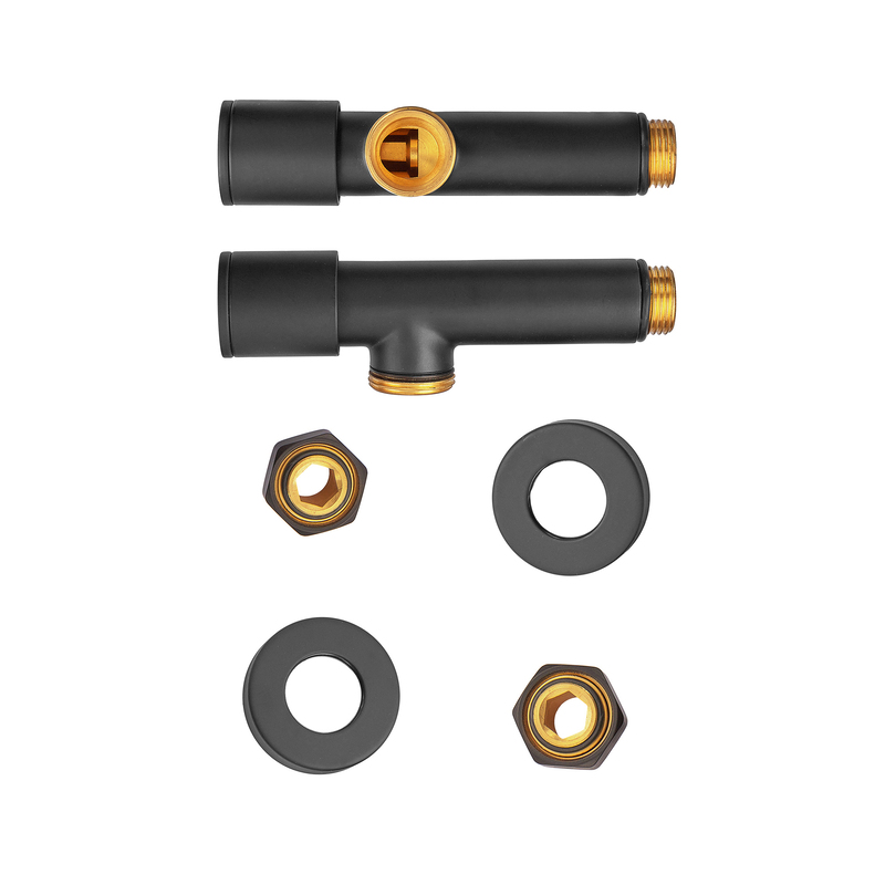 Комплект кранов для полотенцесушителя угловой Koer KR.SET.535 BLACK - M1/2''xM1/2'' удлиненный (KR5844)