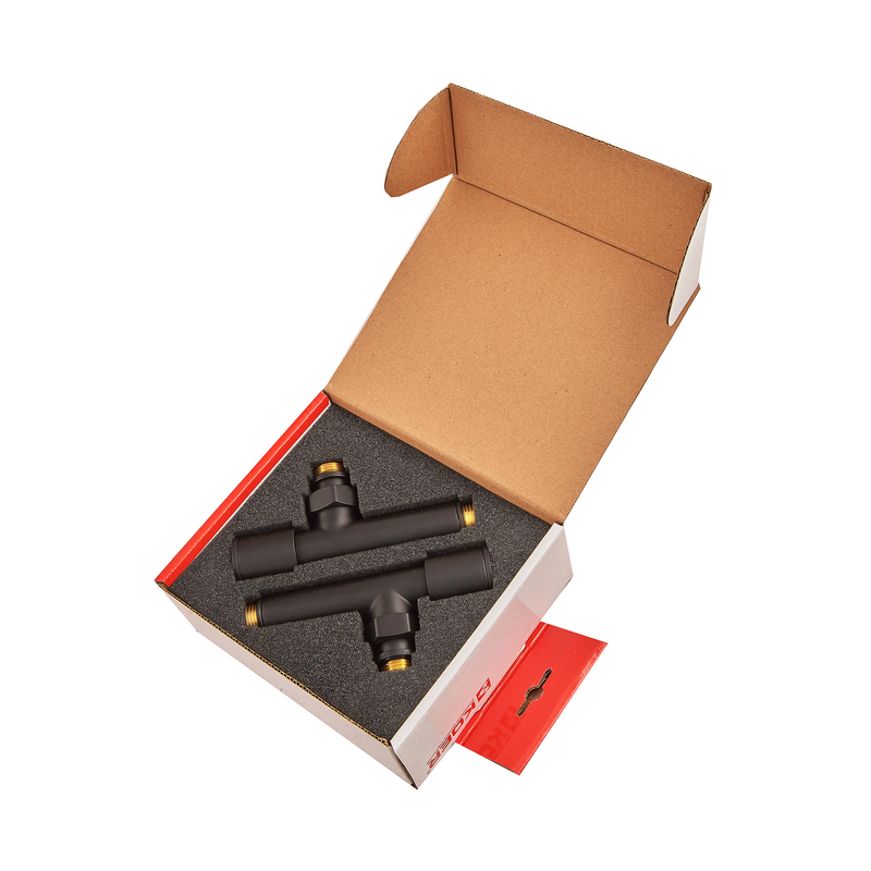 Комплект кранов для полотенцесушителя угловой Koer KR.SET.535 BLACK - M1/2''xM1/2'' удлиненный (KR5844)
