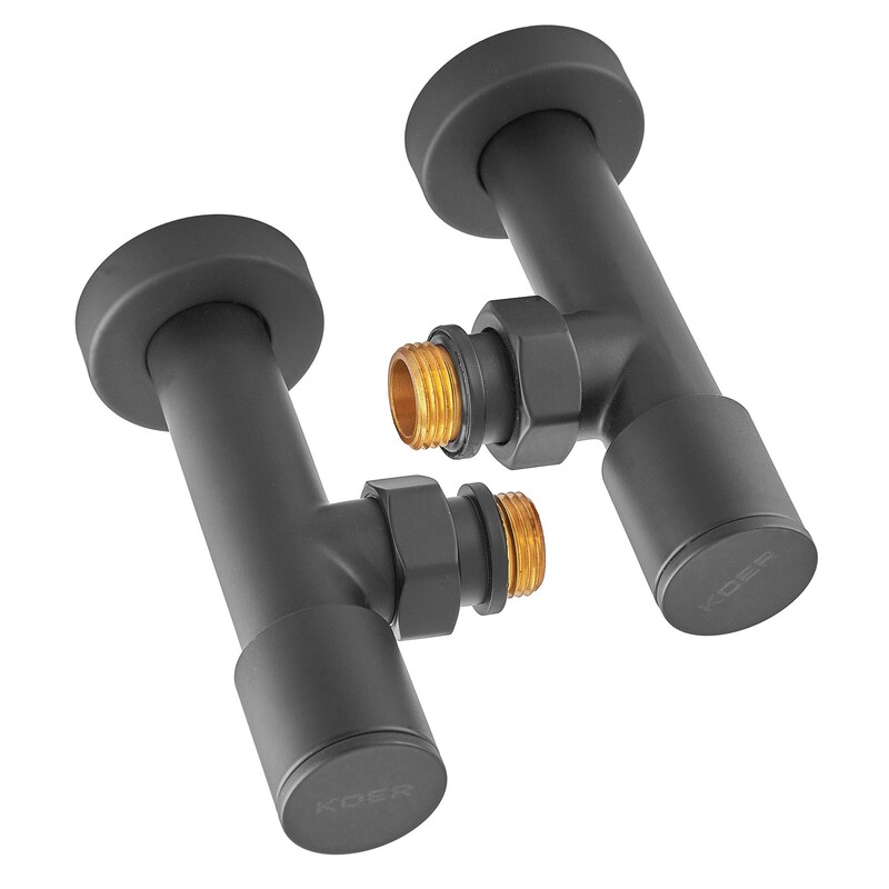 Комплект кранов для полотенцесушителя угловой Koer KR.SET.535 BLACK - M1/2''xM1/2'' удлиненный (KR5844)