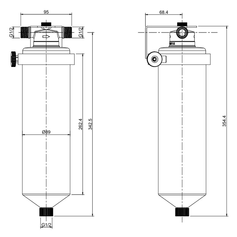 Колба фильтра для воды из нержавеющей стали Koer KV-22-1/2 8 атм. 1/2