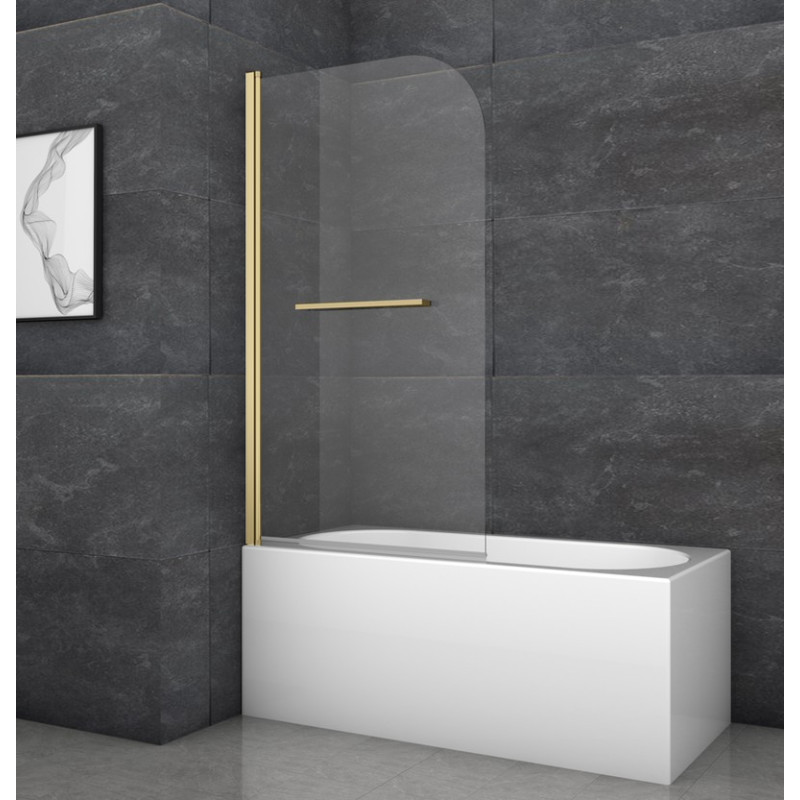 Шторки стеклянные на ванну распашные Koer SR BS02-80x140-TR-12 прозрачное стекло 6мм, матовое золото (KR5940)