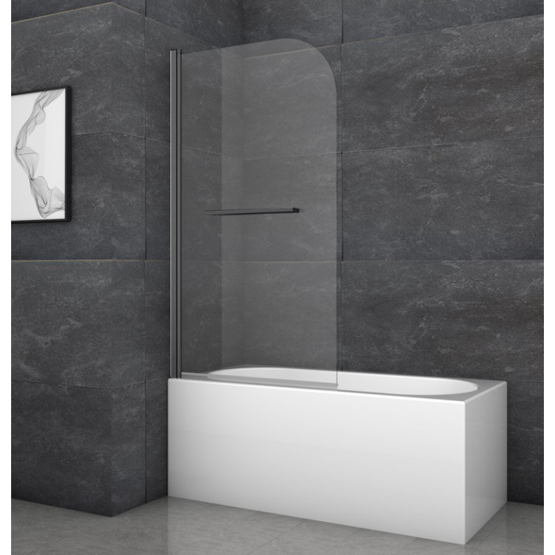 Шторки стеклянные на ванну распашные Koer SR BS02-80x140-TR-07 прозрачное стекло 6мм, графит (KR5941)