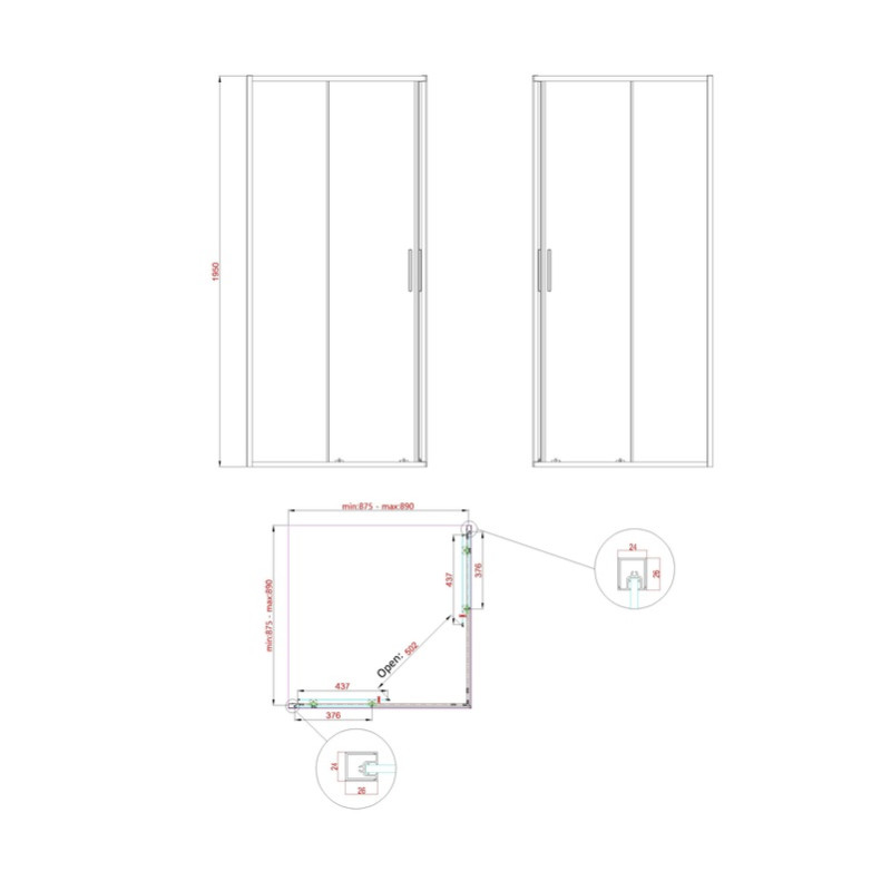 Душевая кабина без поддона Koer SR SC10-90x90x195-TR-01 прозрачное стекло Easy Clean 6мм, хром (KR5942)