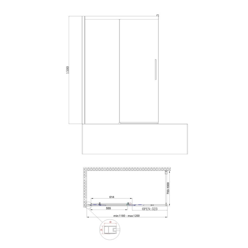 Шторки стеклянные на ванну раздвижные Koer SR BS06-120x150-TR-07 прозрачное стекло Easy Clean 6мм, графит (KR5947)