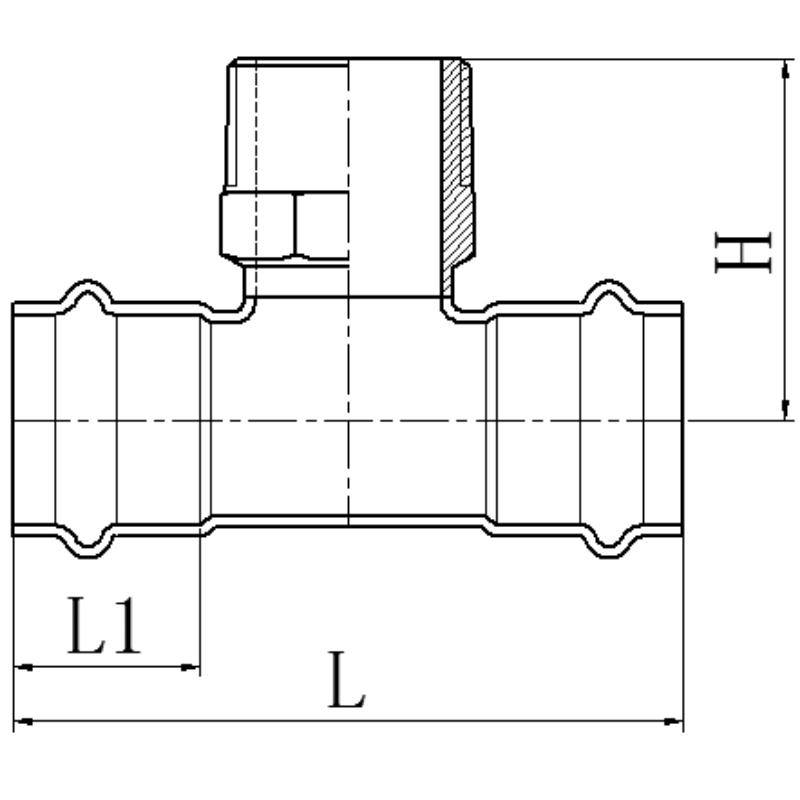 Трійник дворозтрубний ЗР Koer KQ.T2206M Press-Inox AISI 304 22x1/2