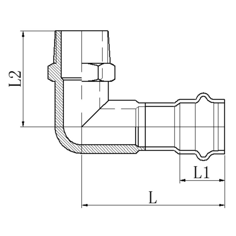 Колено 90° НР Koer KQ.L2208M Press-Inox AISI 304 22x3/4