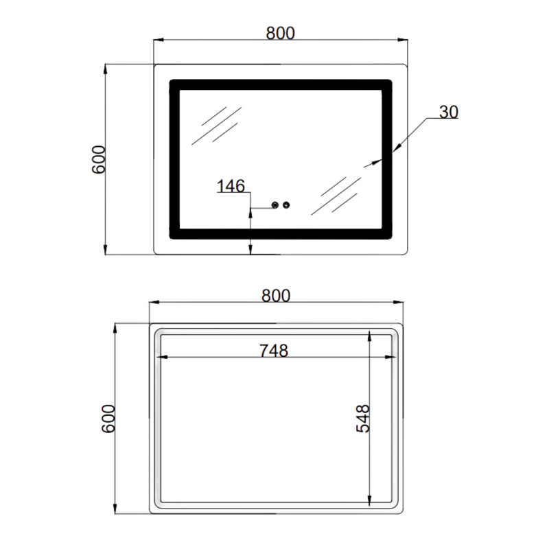 Дзеркало Lidz Kubis (KU2) 800х600 з LED-підсвічуванням Touch, з антизапотіванням, з димером, рег. яскравості LD78LF904806048446 SD00054570