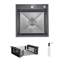 Комплект Lidz Handmade H5050HB Мийка для кухні інтегрована Decor Black PVD Honeycomb у комплекті з дозатором + Lidz LIDZK01B Корзина для кухонної мийки SD00055251
