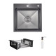 Комплект Lidz Handmade H5050HB Мийка для кухні інтегрована Decor Black PVD Honeycomb у комплекті з дозатором + Lidz LIDZK01B Корзина для кухонної мийки SD00055251