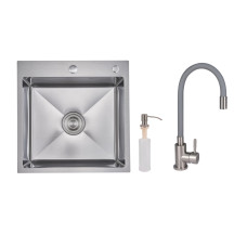 Акційний набір Lidz: мийка H5050H інтегрована Decor Honeycomb 2,5/0,5 мм LDH5050DEC48365 + Змішувач Aria для кухні з гнучким виливом (k35) Grey SD00057349