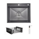 Комплект Lidz Handmade H6050HB Мийка для кухні інтегрована Decor Black PVD Honeycomb у комплекті з дозатором + LIDZK01B Корзина для кухонної мийки SD00055253
