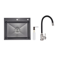Акційний набір Lidz: мийка інтегрована Decor Black PVD Honeycomb 2,5/0,5 мм + Змішувач Aria для кухні з гнучким виливом (k35) Black SD00057352