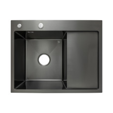 Lidz Мийка для кухні інтегрована Handmade H6350BR крило праворуч (LDH6350BRPVD45590) Brushed Black PVD 3,0/1,0 мм