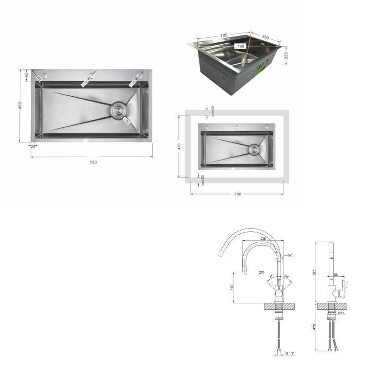 Акційний набір Lidz: мийка H7545 інтегрована Decor Honeycomb 3,0/1,0 мм LDH7545DEC48372 + Змішувач Aria для кухні з гнучким виливом (k35) Grey SD00057367