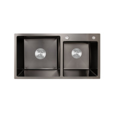 Lidz Мийка для кухні з двома чашами інтегрована Handmade H7843 (LDH7843BPVD45586) Brushed Black PVD 3,0/1,0 мм