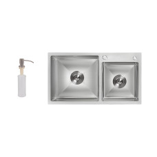 Lidz Мийка для кухні з двома чашами інтегрована Handmade H7843 (LDH7843BRU35387) Brushed Steel 3,0/0,8 мм